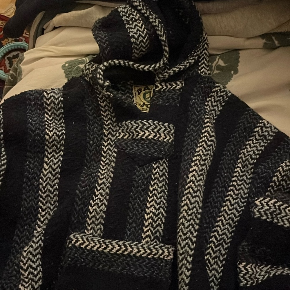 knit blue hoodie